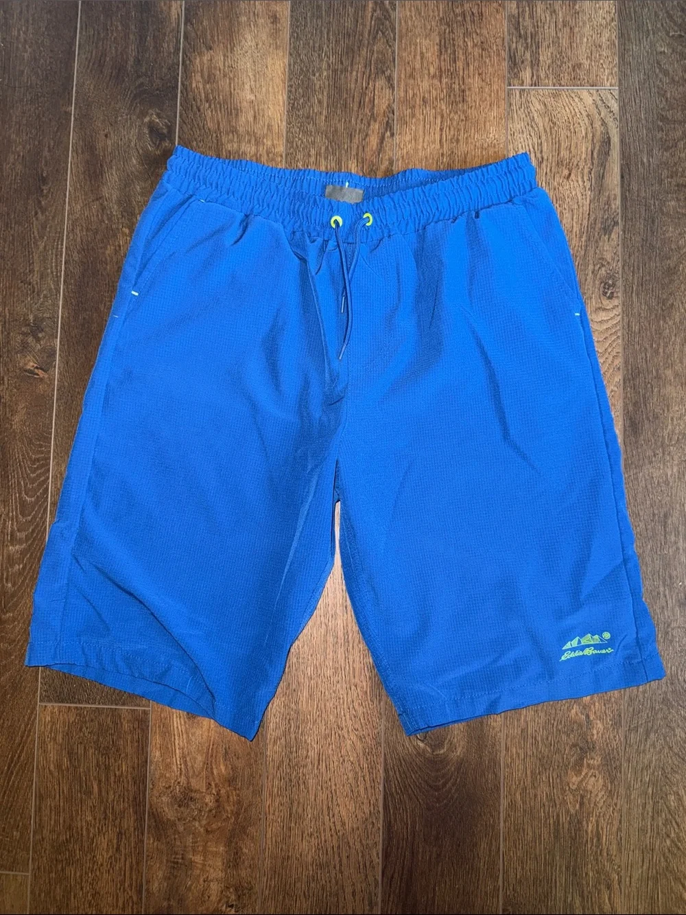 Eddie Bauer Blue Athletic Shorts with Lime Mesh Lining